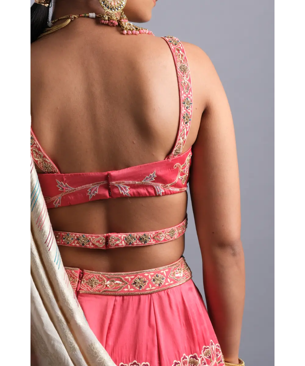 AASTHA SOOD - Bubblegum pink georgette Zardozi Lehenga